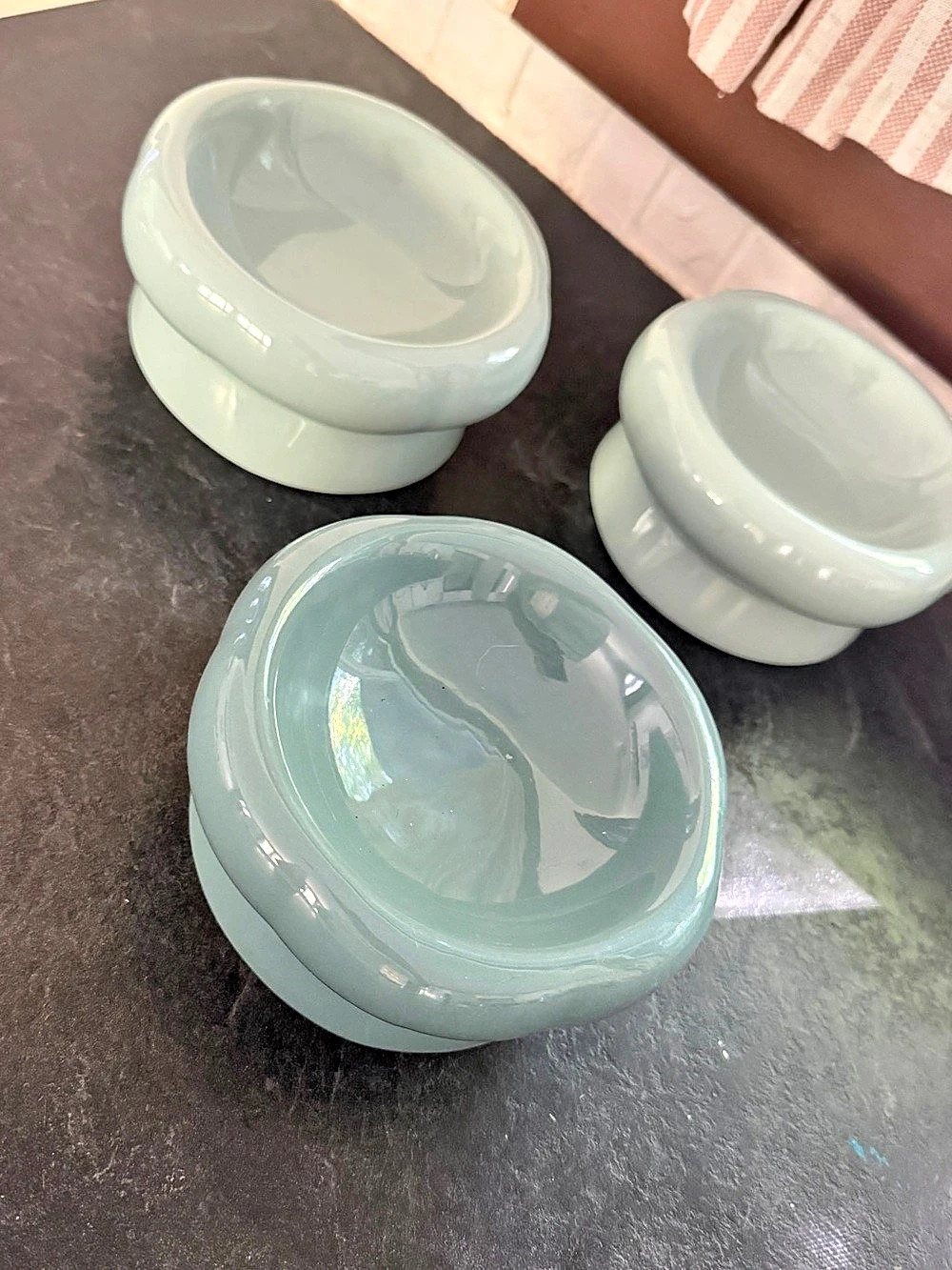 Midcentury modern Style Green Ceramic Bowls Set of 3